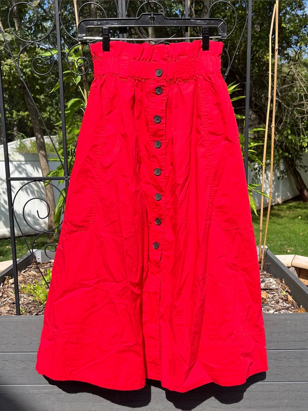 Everlane The Easy Button-Front Midi Skirt in Goji Berry Red Size XXS Summer Boho